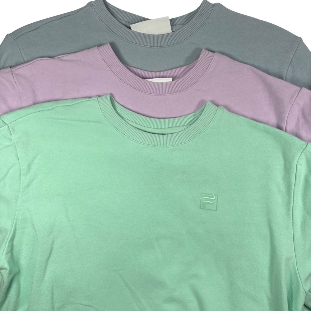 Lot of 3 Fila Womens Small Sweatshirt Pastel Mint Blue Purple Crewneck Pullover